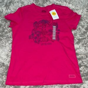 Unworn Life is good T-shirt in flower pink and size small